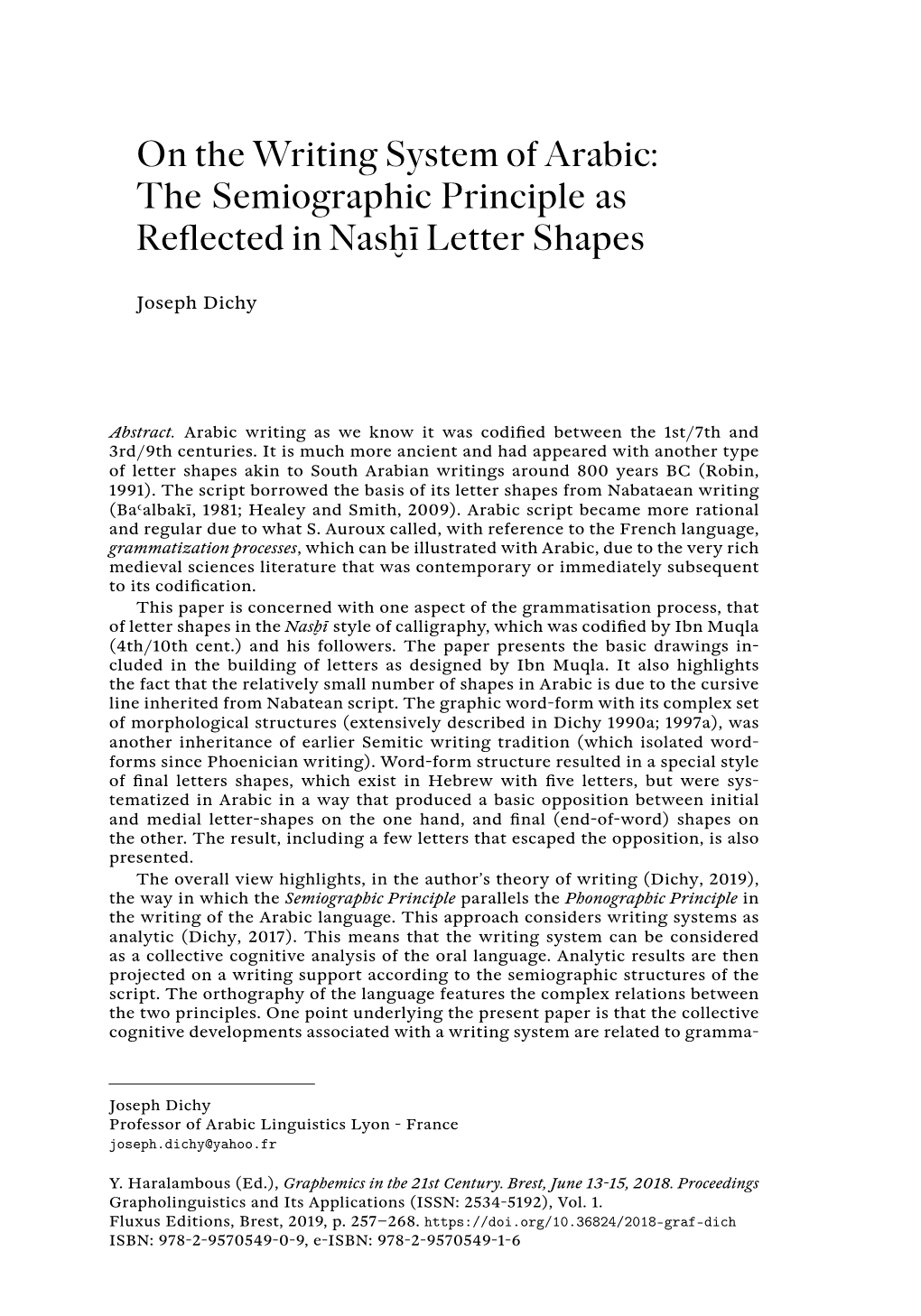 The Semiographic Principle As Reflected in Nasḫī Letter Shapes