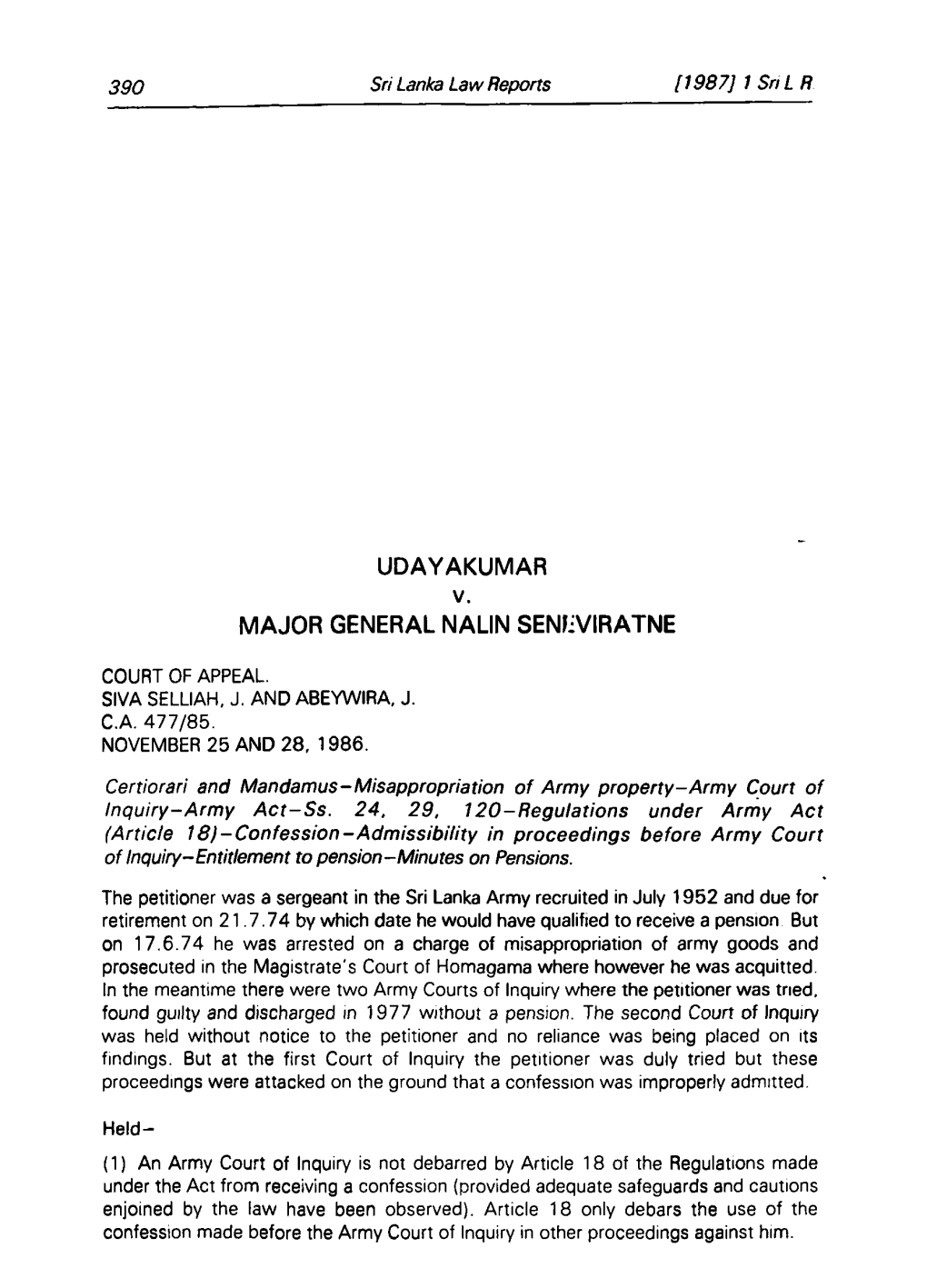 UDAYAKUMAR V. MAJOR GENERAL NALIN SENEVIRATNE