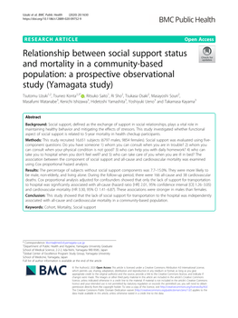 Relationship Between Social Support Status and Mortality in a Community