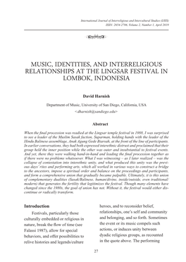 Music, Identities, and Interreligious Relationships at the Lingsar Festival in Lombok, Indonesia