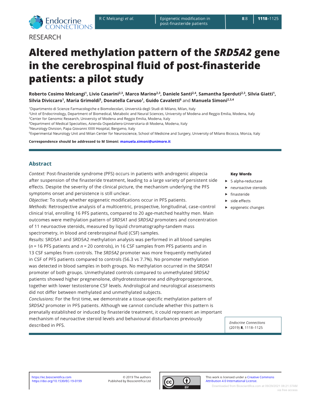 Altered Methylation Pattern of the SRD5A2 Gene in the Cerebrospinal Fluid of Post-Finasteride Patients: a Pilot Study