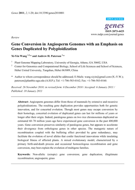 Gene Conversion in Angiosperm Genomes with an Emphasis on Genes Duplicated by Polyploidization