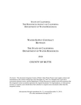 County of Butte State Water Supply Contract