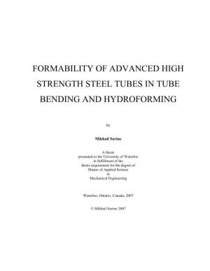 Formability of Advanced High Strength Steel Tubes in Tube Bending and Hydroforming