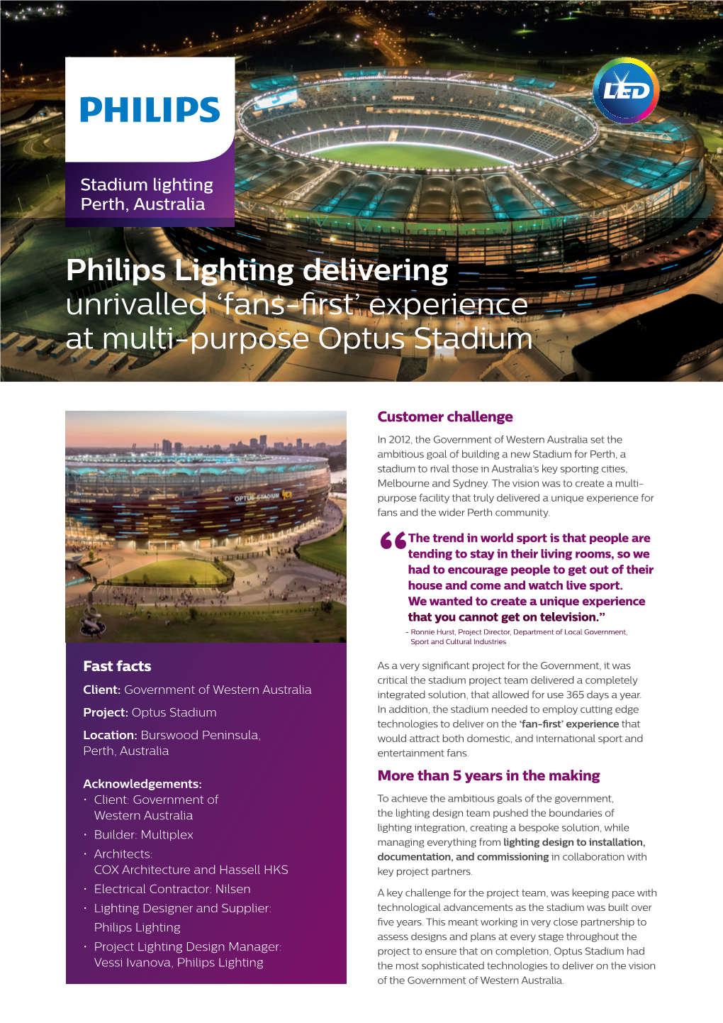 Philips Lighting Delivering Unrivalled 'Fans-First' Experience at Multi-Purpose Optus Stadium