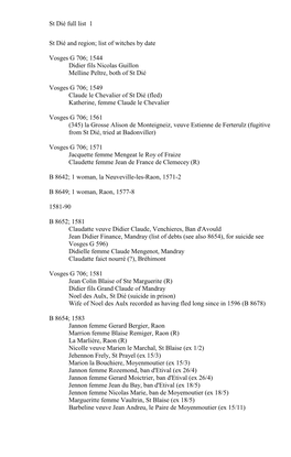 St Dié and Region; List of Witches by Date