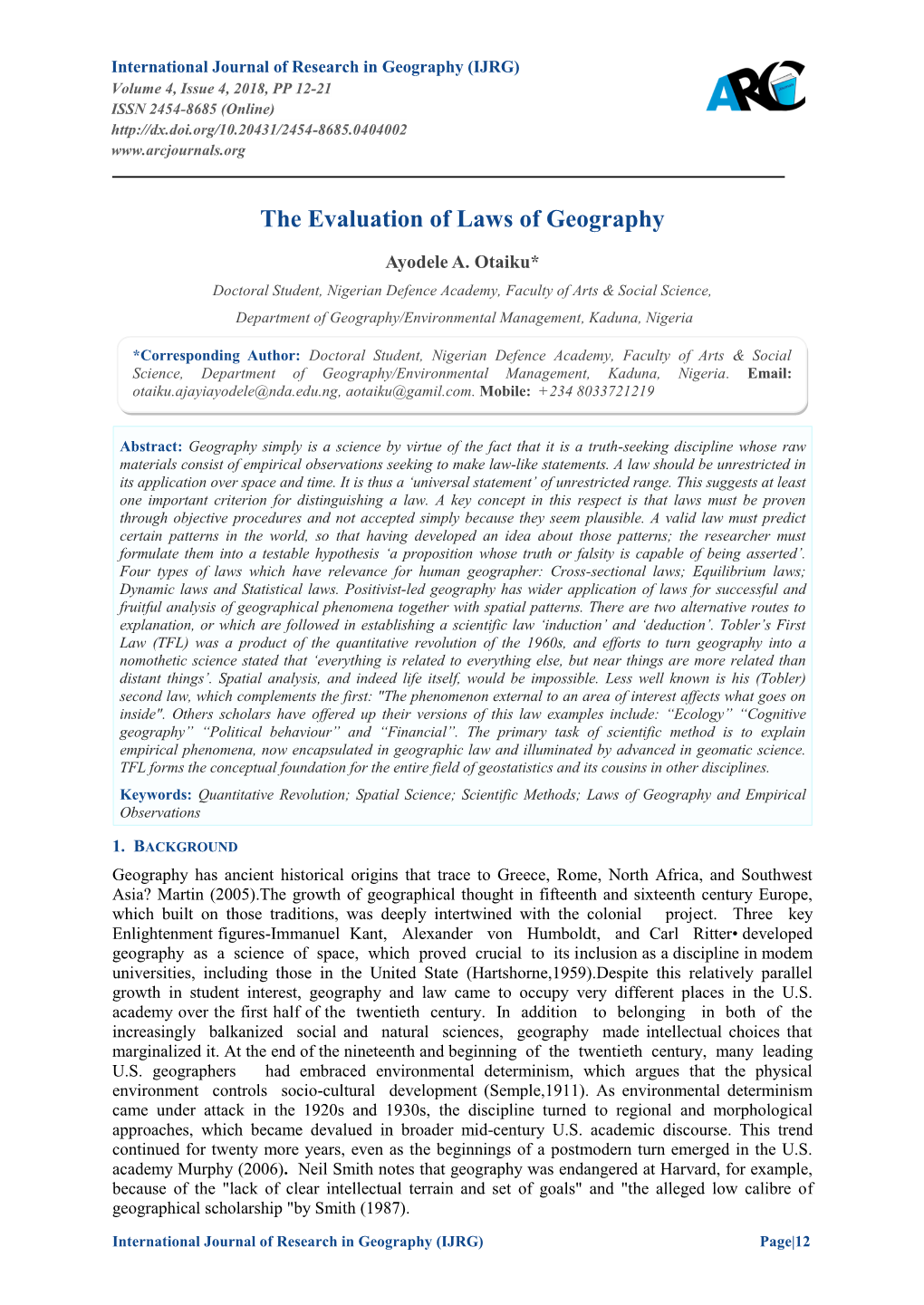 The Evaluation of Laws of Geography