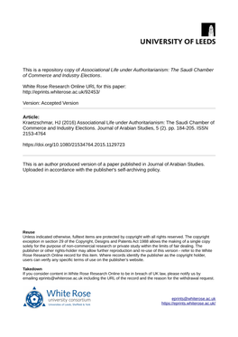 Associational Life Under Authoritarianism: the Saudi Chamber of Commerce and Industry Elections