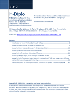 H-Diplo Roundtables, Vol. XIV, No. 1