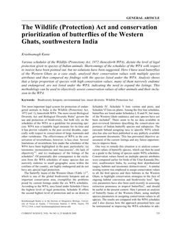 The Wildlife (Protection) Act and Conservation Prioritization of Butterflies of the Western Ghats, Southwestern India