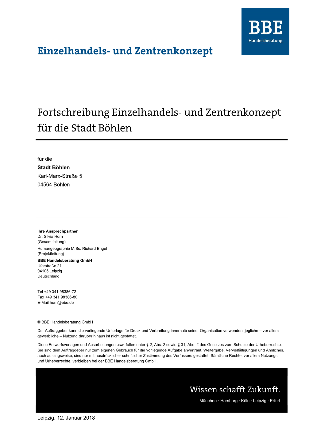 Fortschreibung Einzelhandels- Und Zentrenkonzept Für Die Stadt Böhlen