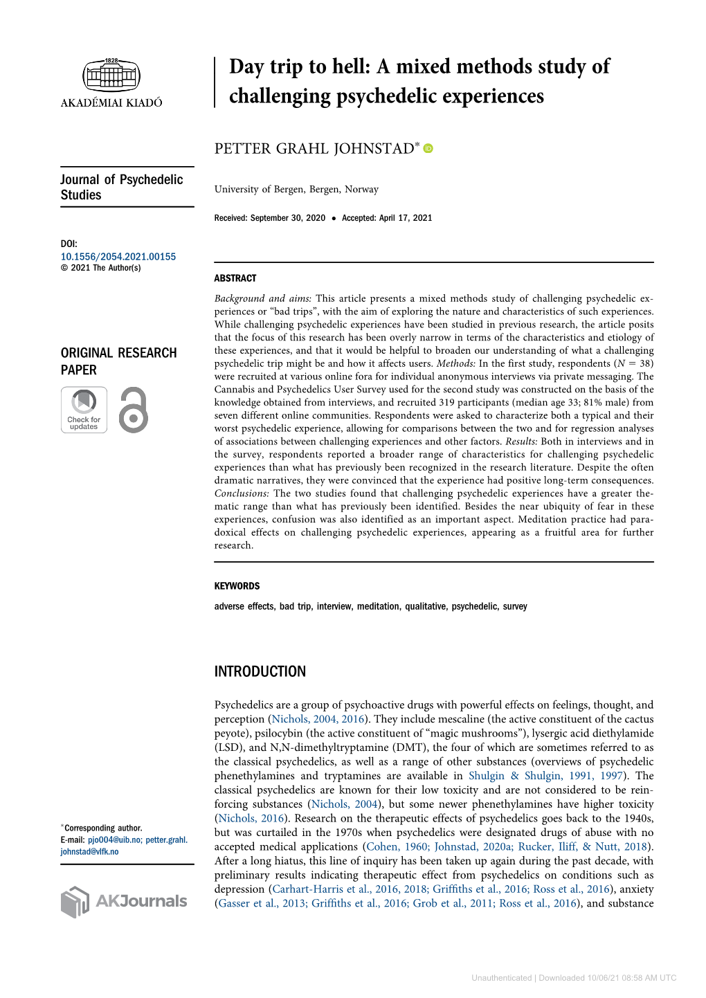 Day Trip to Hell: a Mixed Methods Study of Challenging Psychedelic Experiences