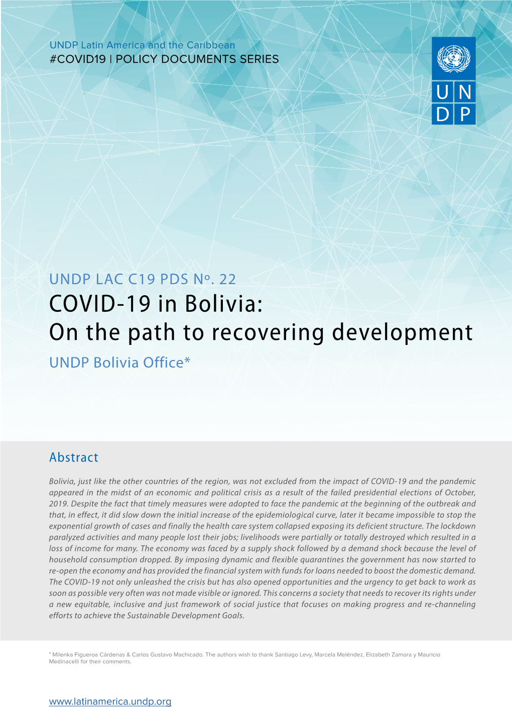 COVID-19 in Bolivia: on the Path to Recovering Development UNDP Bolivia Office*