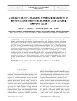 Comparison of Geukensia Demissa Populations in Rhode Island Fringe Salt Marshes with Varying Nitrogen Loads