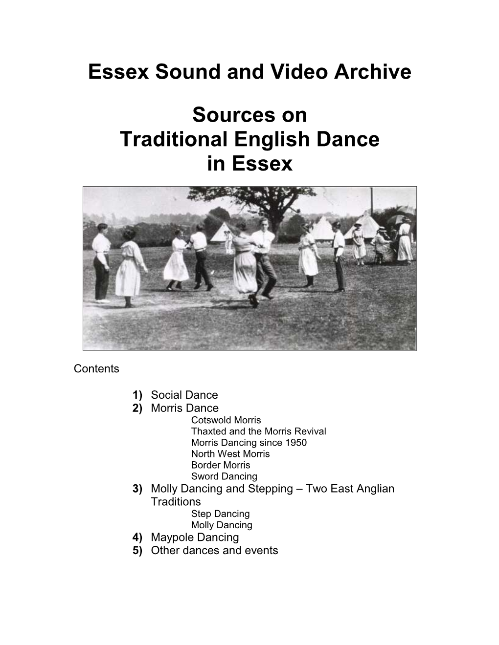 Essex Sound and Video Archive Sources on Traditional English Dance in Essex