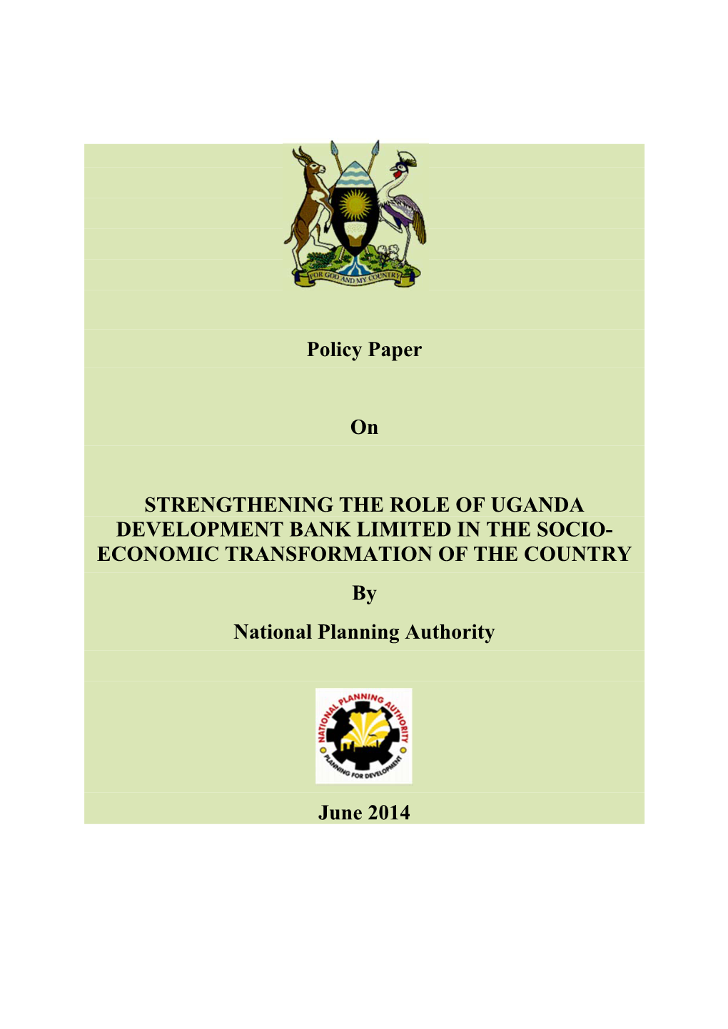 Policy Paper on STRENGTHENING the ROLE of UGANDA