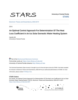 An Optimal Control Approach for Determiniation of the Heat Loss Coefficient in an Ics Solar Domesticater W Heating System