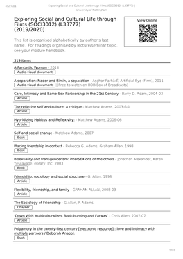 Exploring Social and Cultural Life Through Films (SOCI3012) (L33777) | University of Nottingham