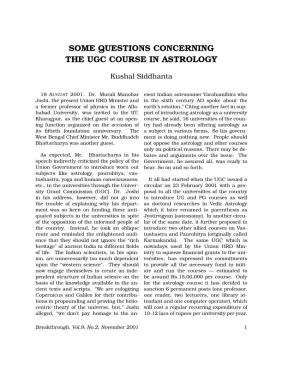 Some Questions Concerning the Ugc Course in Astrology