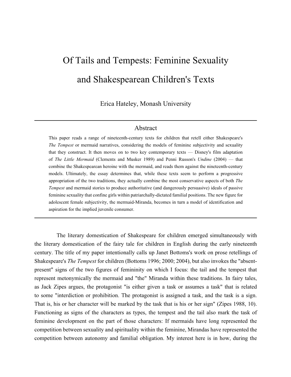 Feminine Sexuality and Shakespearean Children's Texts