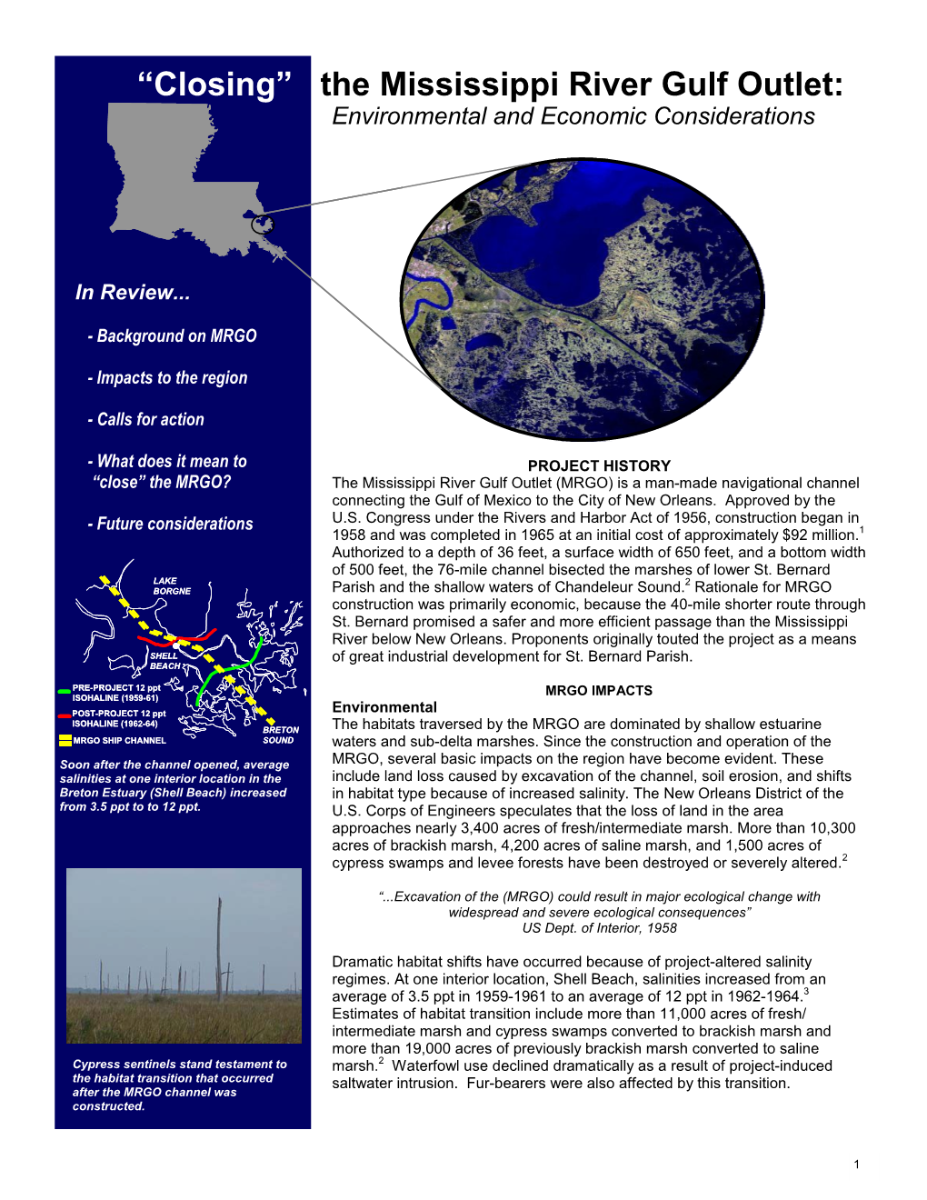 “Closing” the Mississippi River Gulf Outlet: Environmental and Economic Considerations