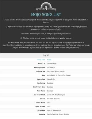 Mojo Song List