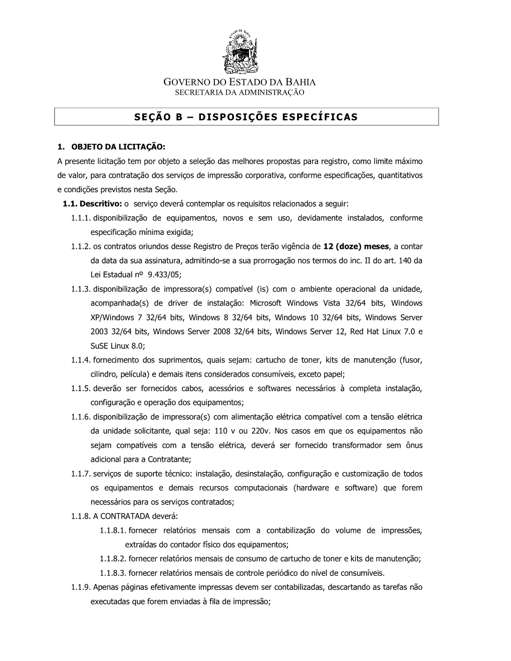 Governo Do Estado Da Bahia Seção B – Disposições Específicas