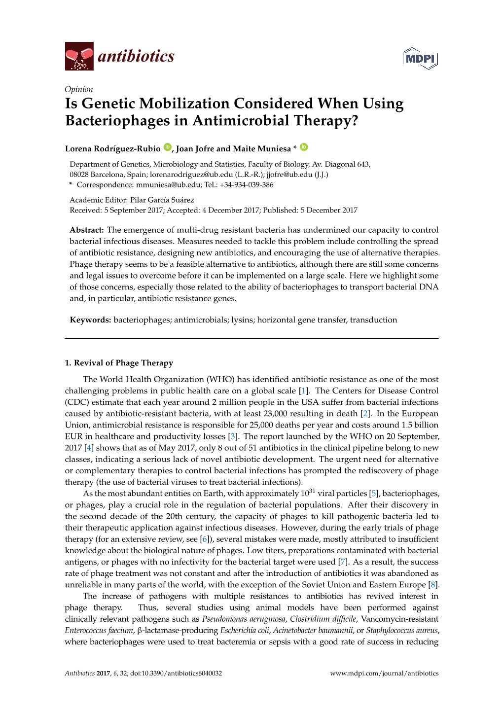 Is Genetic Mobilization Considered When Using Bacteriophages in Antimicrobial Therapy?