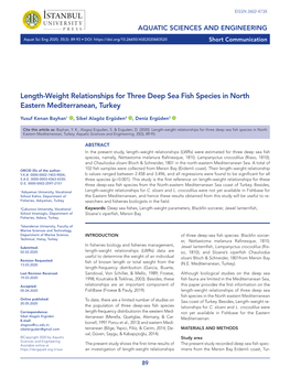 Length-Weight Relationships for Three Deep Sea Fish Species in North Eastern Mediterranean, Turkey