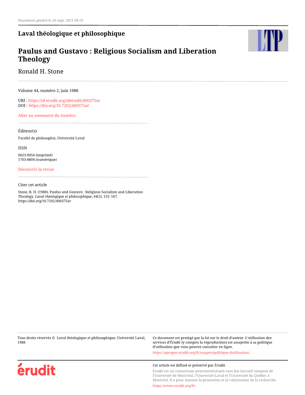 Religious Socialism and Liberation Theology Ronald H