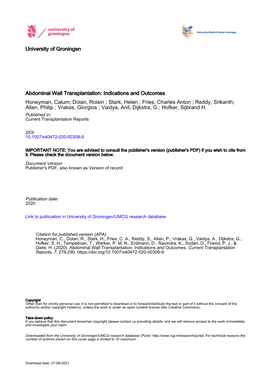 Abdominal Wall Transplantation: Indications and Outcomes