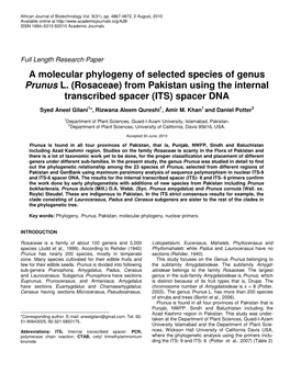 A Molecular Phylogeny of Selected Species of Genus Prunus L