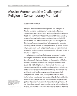 Muslim Women and the Challenge of Religion in Contemporary Mumbai 323 Muslim Women and the Challenge of Religion in Contemporary Mumbai