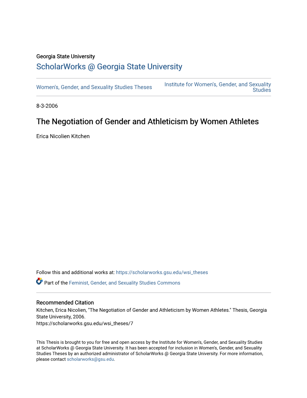 The Negotiation of Gender and Athleticism by Women Athletes