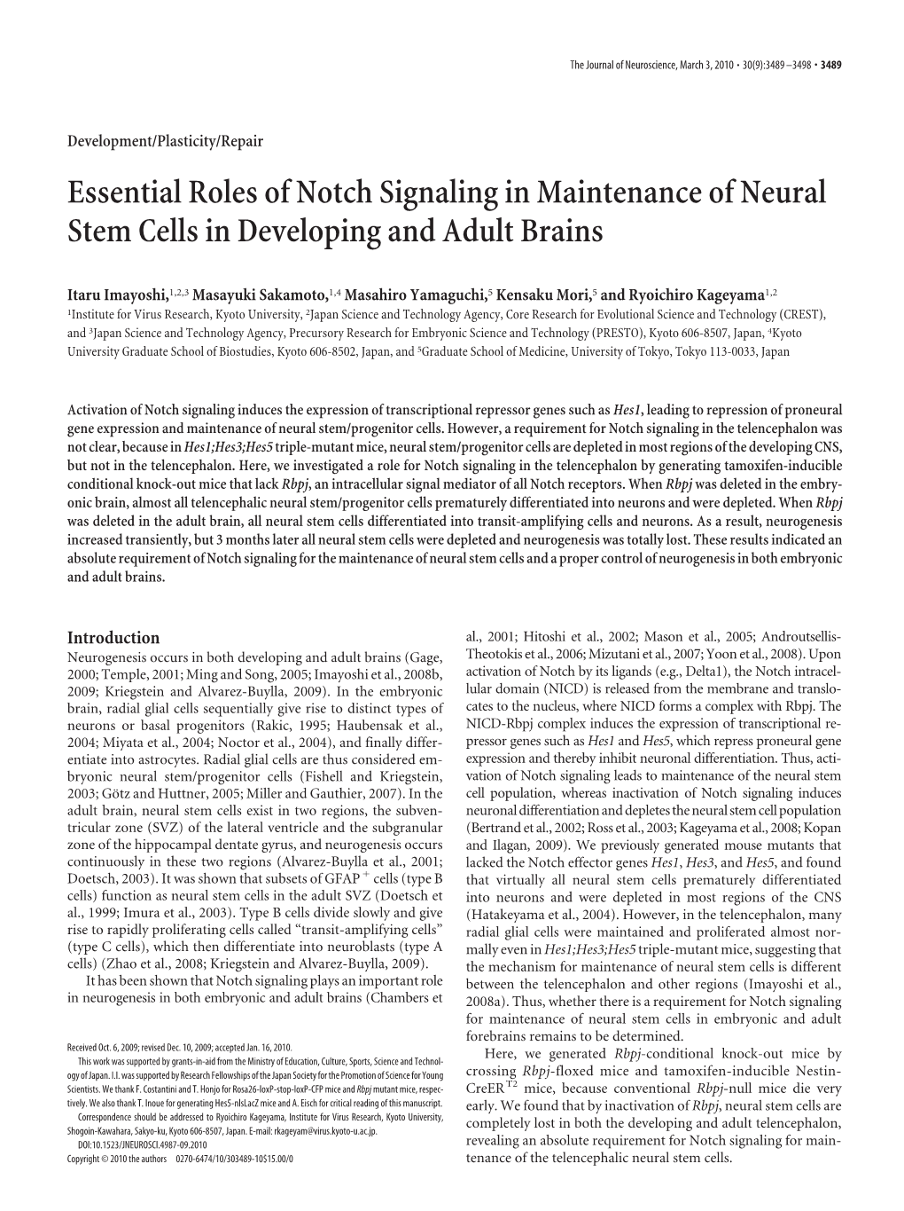 Essential Roles of Notch Signaling in Maintenance of Neural Stem Cells in Developing and Adult Brains