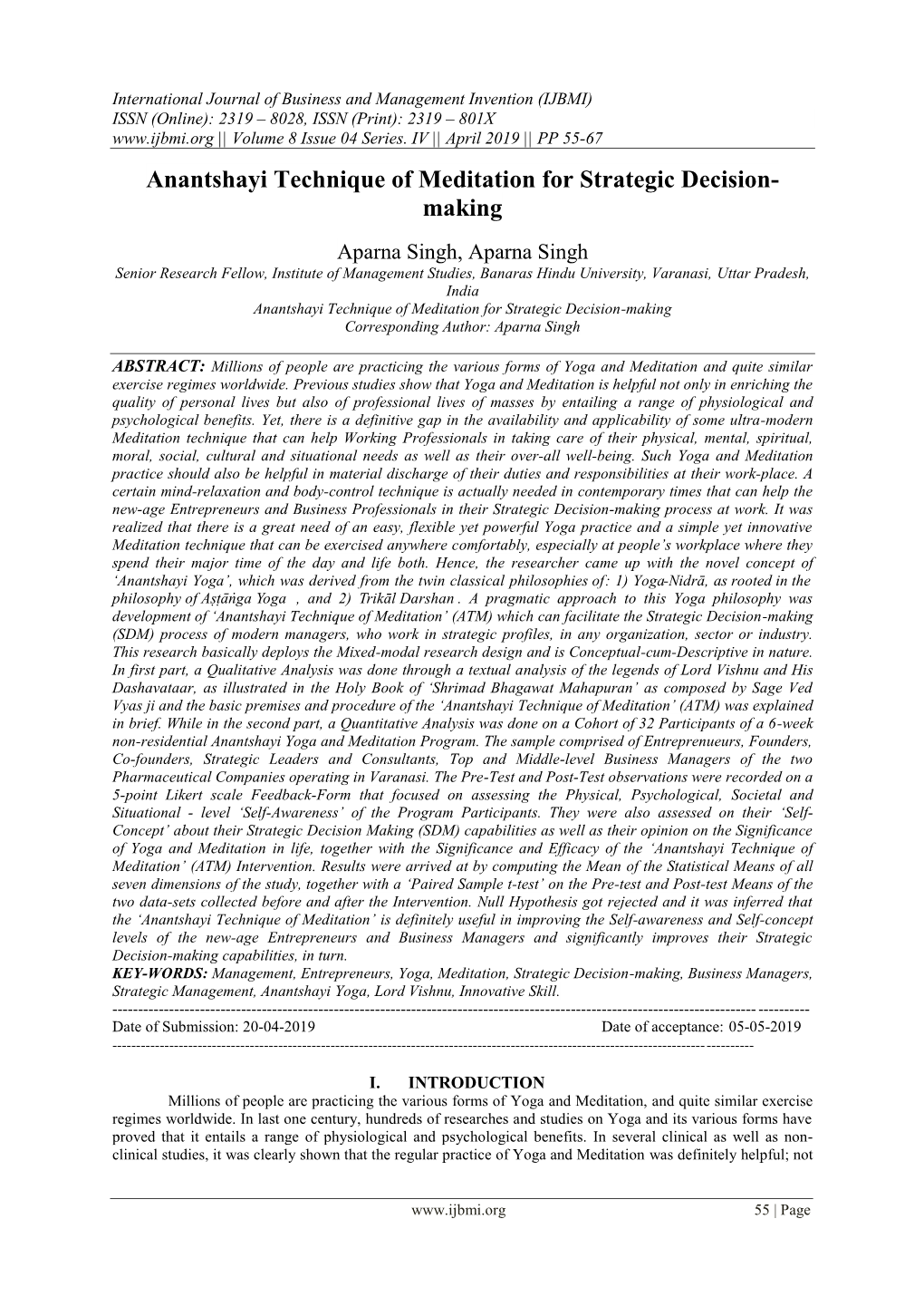 Anantshayi Technique of Meditation for Strategic Decision- Making