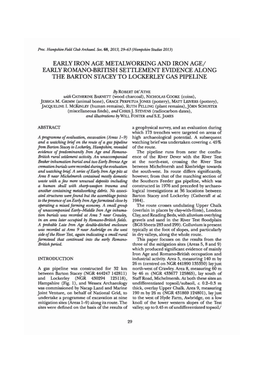 Early Iron Age Metalworking and Iron Age/ Early Romano-British Settlement Evidence Along the Barton Staceyto Lockerley Gas Pipeline