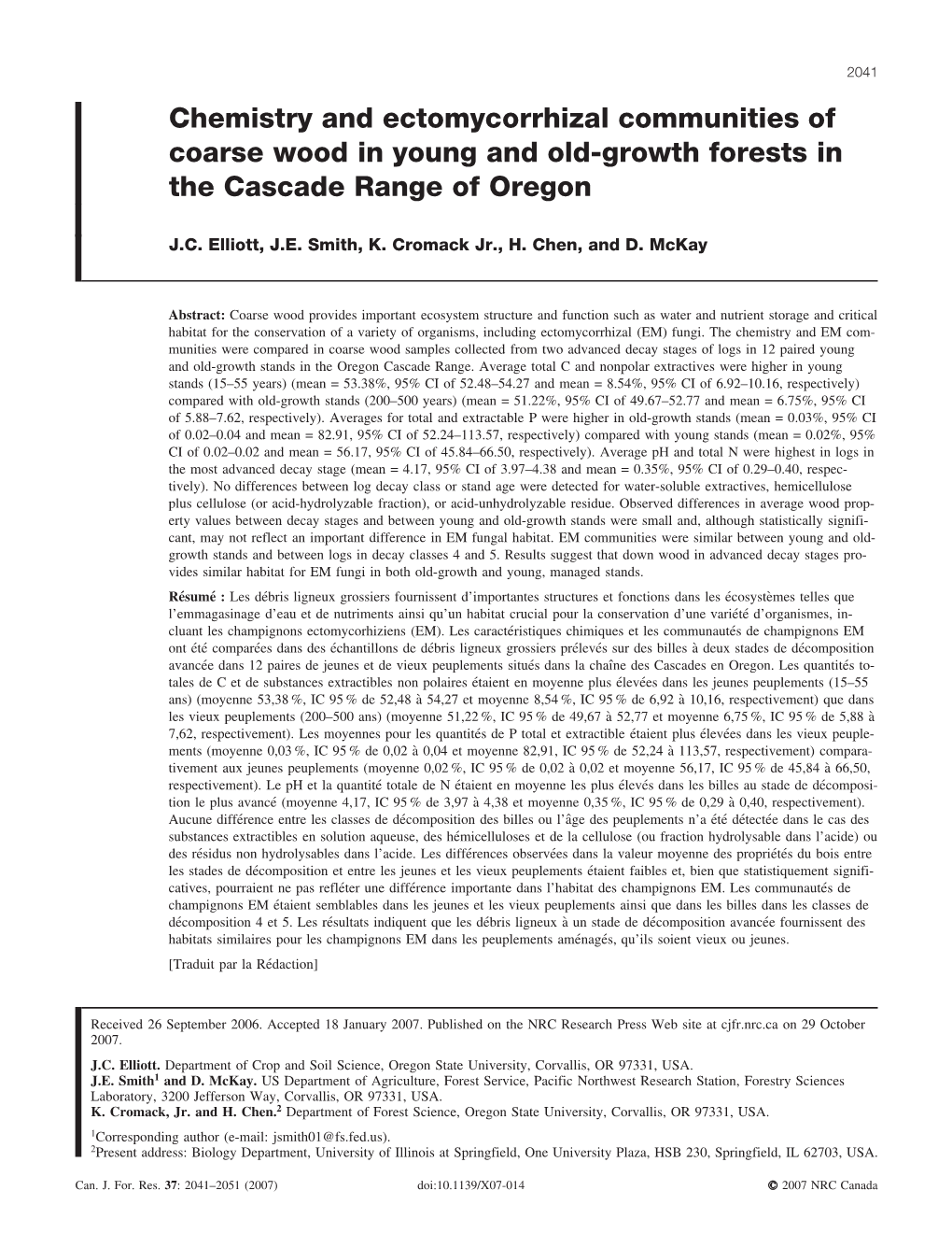 Chemistry and Ectomycorrhizal Communities of Coarse Wood in Young and Old-Growth Forests in the Cascade Range of Oregon
