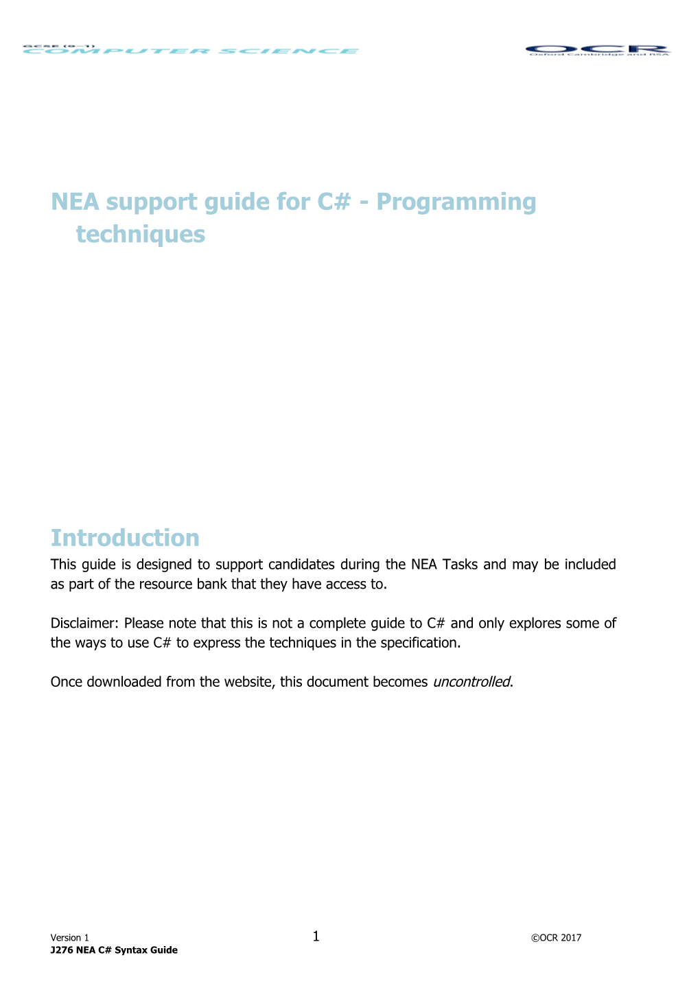 OCR GCSE (9-1) Computer Science - Programing Techniques