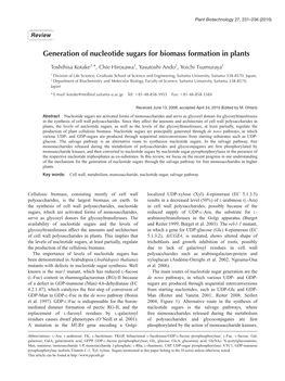 Generation of Nucleotide Sugars for Biomass Formation in Plants