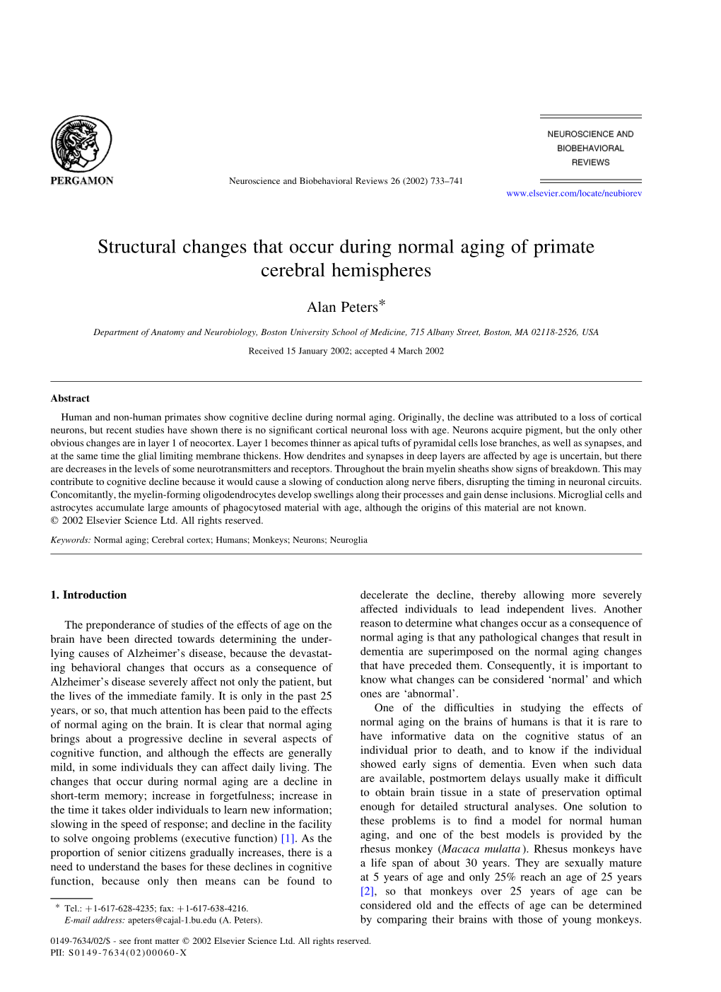 Structural Changes That Occur During Normal Aging of Primate Cerebral Hemispheres