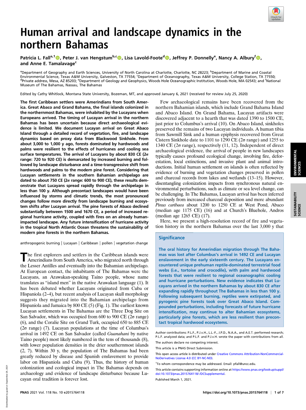 Human Arrival and Landscape Dynamics in the Northern Bahamas