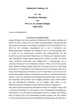 Stadtarchiv Freiburg I. Br. K 1 / 44 Schriftlicher Nachlass Von Prof. H.C