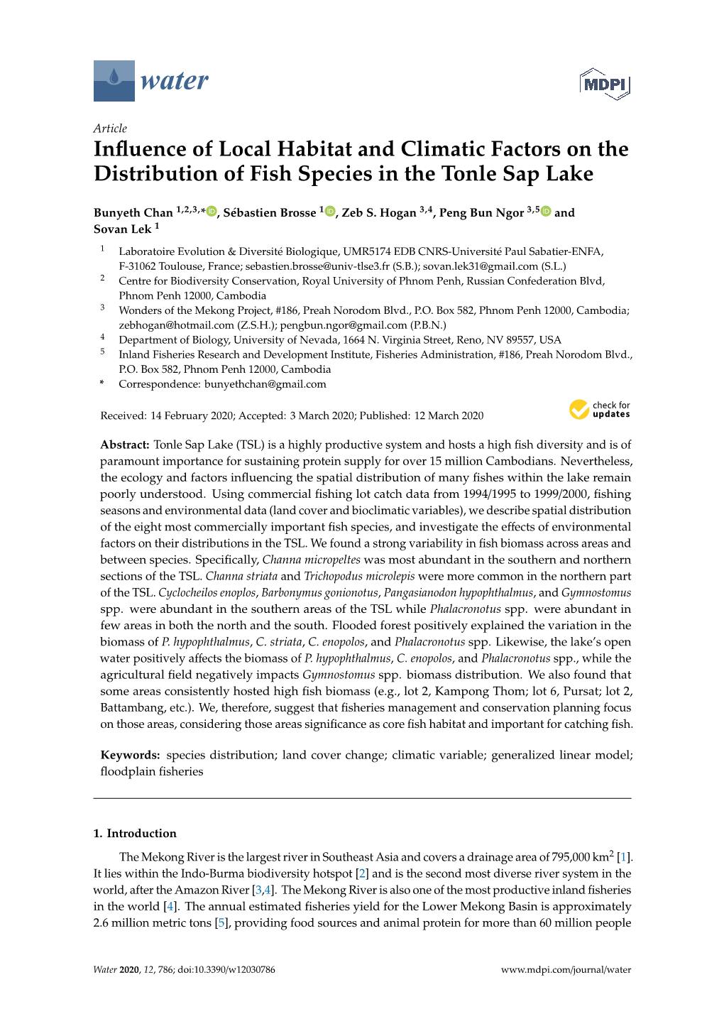 Influence of Local Habitat and Climatic Factors on the Distribution of Fish