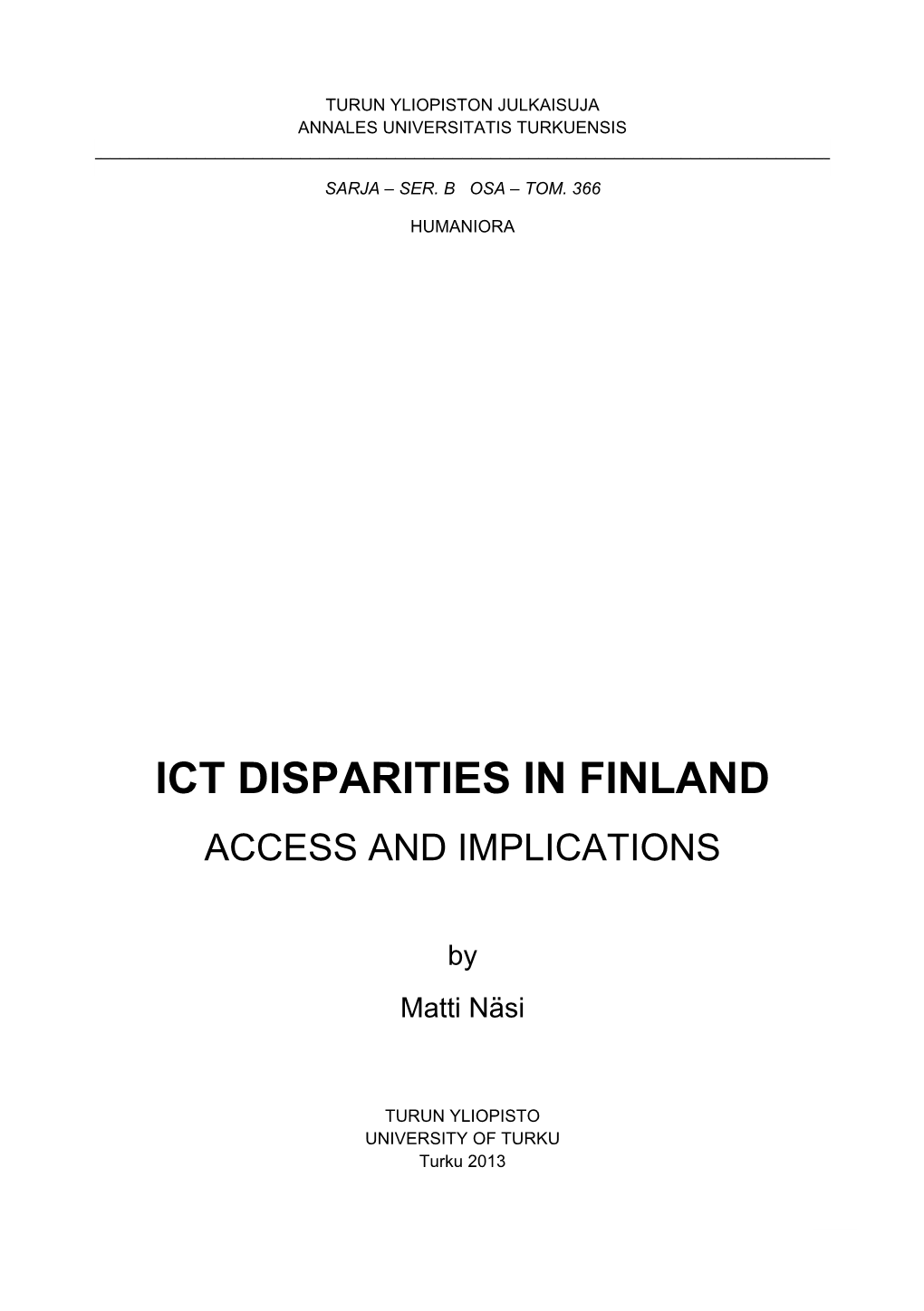 Ict Disparities in Finland Access and Implications