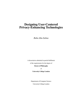 Designing User-Centered Privacy-Enhancing Technologies