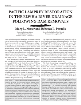 Pacific Lamprey Restoration in the Elwha River Drainage Following Dam Removals Mary L