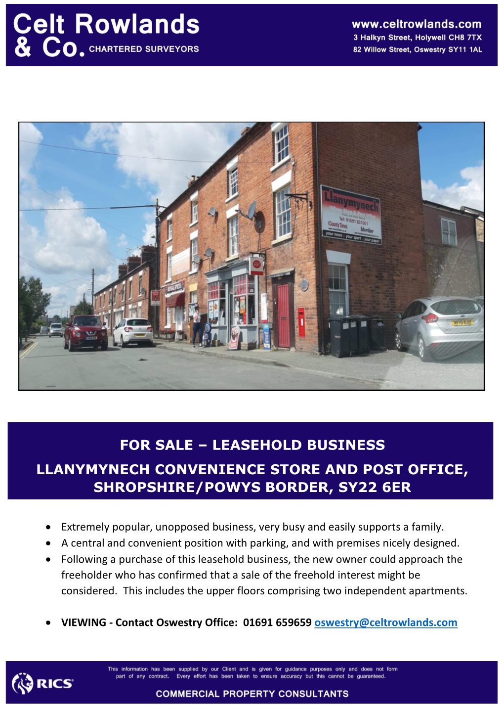 For Sale – Leasehold Business Llanymynech Convenience Store and Post Office, Shropshire/Powys Border, Sy22 6Er