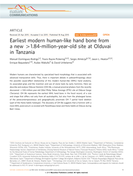 Earliest Modern Human-Like Hand Bone from a New &Gt