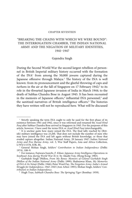 The Interrogation Chamber, the Indian National Army and the Negation of Military Identities, 1941–1947